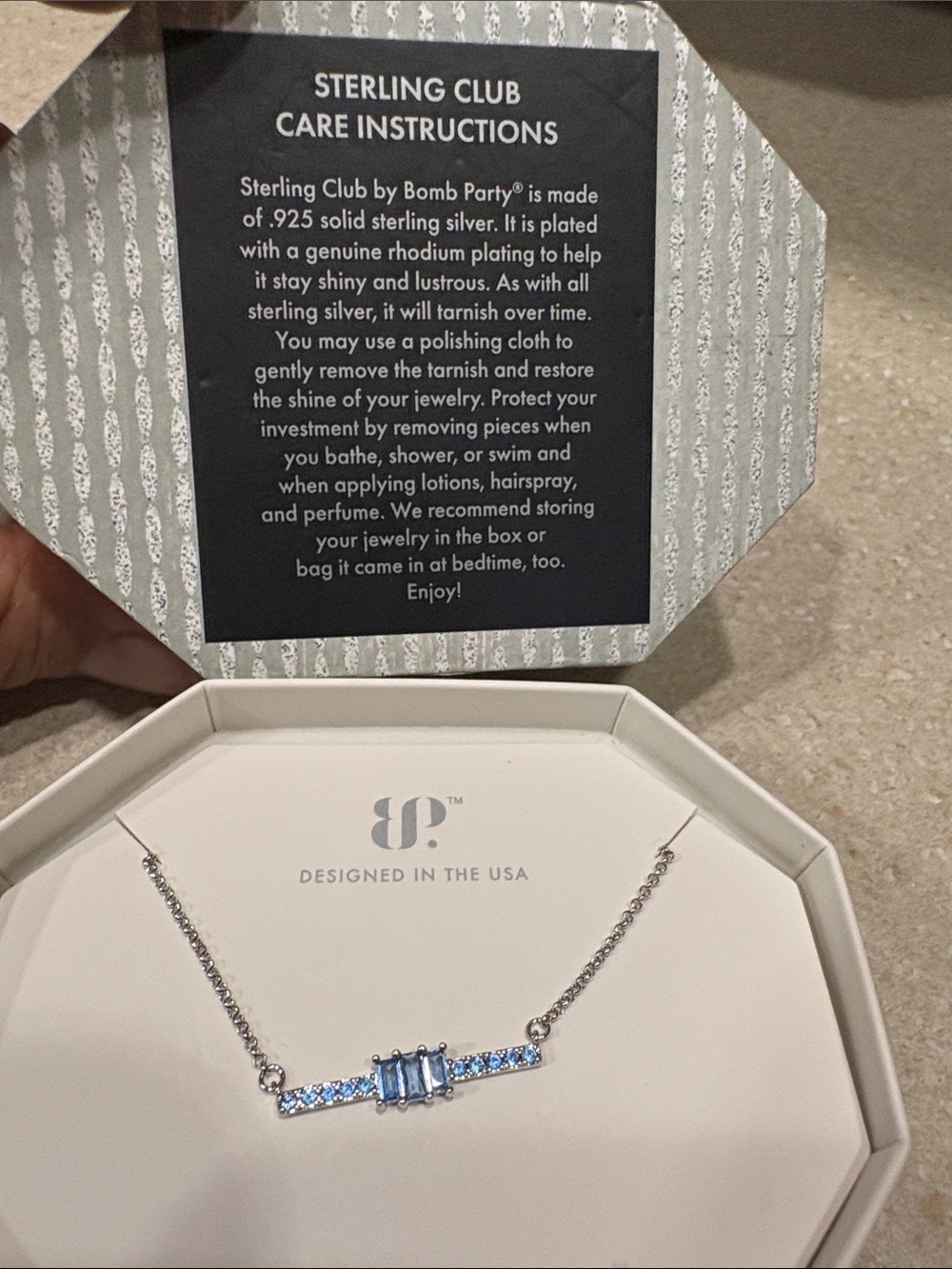 Blue Bar Necklace - Sterling Silver